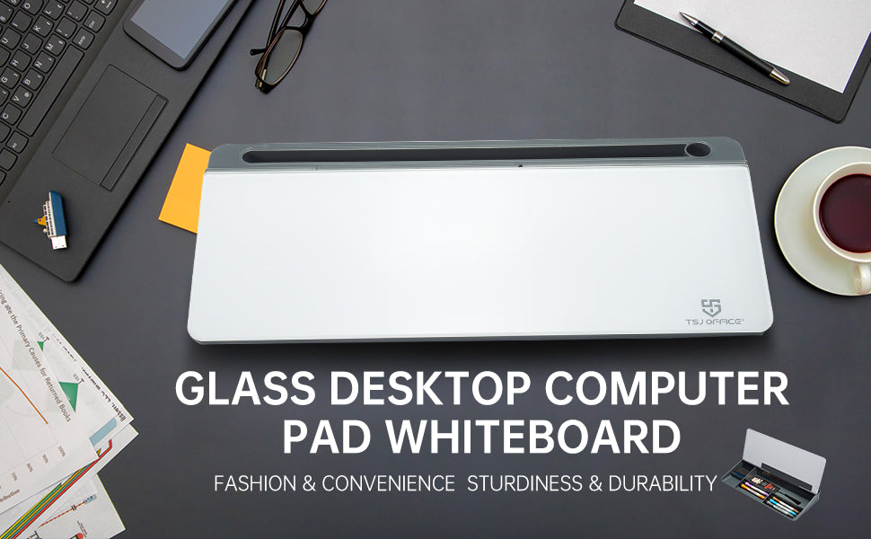 Desktop Buddy's Glass Desktop Whiteboard with open compartment to store office stuff - Kidscars.co.nz