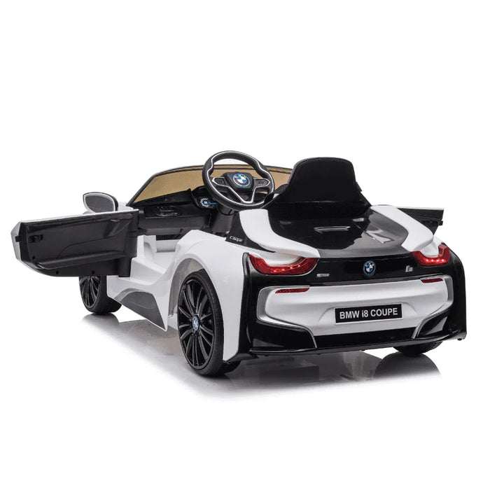 BMW i8 Coupe Ride on Cars for kids in white Color Back side view with Left side door open