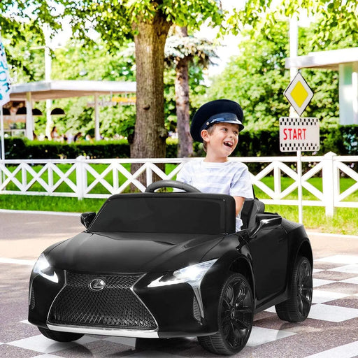 12V Licensed Lexus LC500 Black color boys sitting on Car and laughing