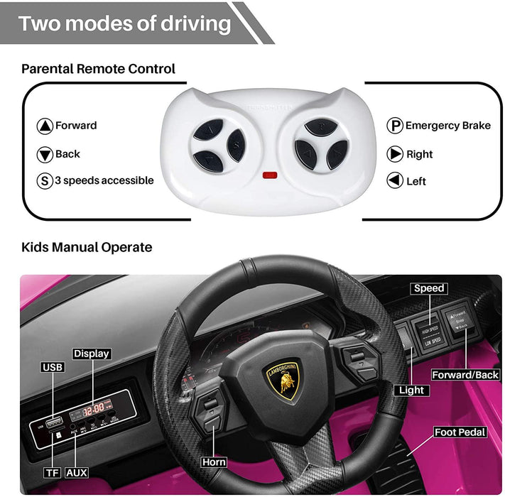 12V Kids Lamborghini Sian in Pink Color and two mode of driving with Parental remote control