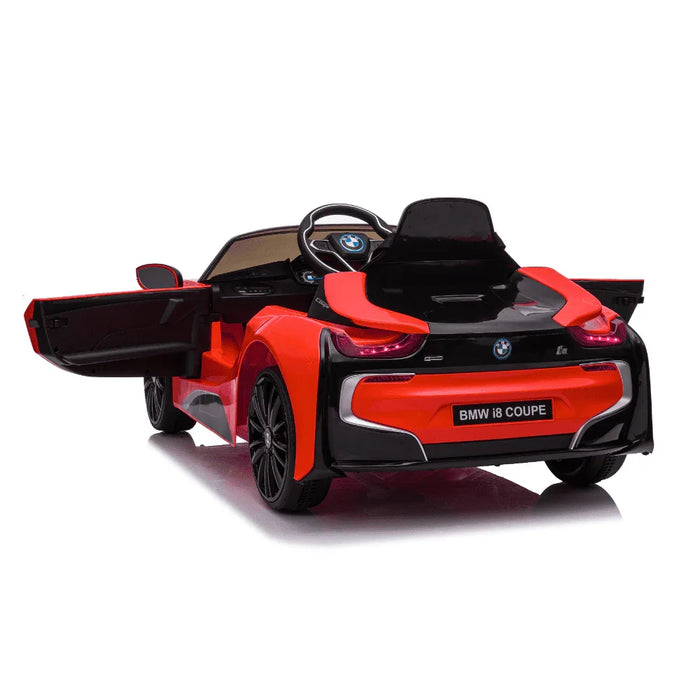 BMW i8 Coupe Ride on Cars for kids in Red Color back side view with door open