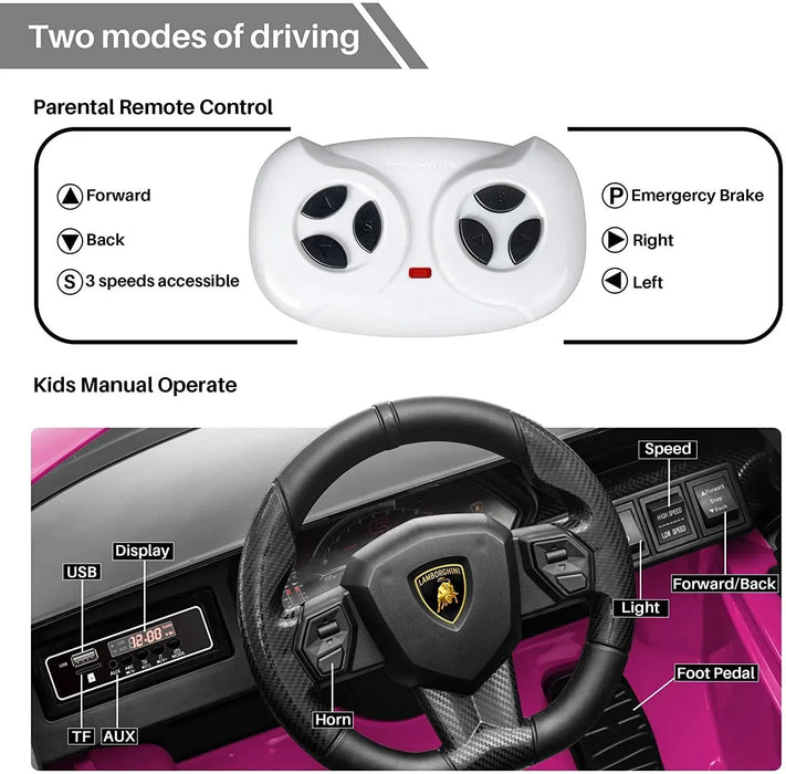 12V Licensed Lamborghini SIAN Ride-on Car for Kids in pink