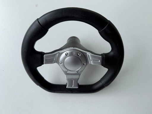 Black steering wheel with silver center