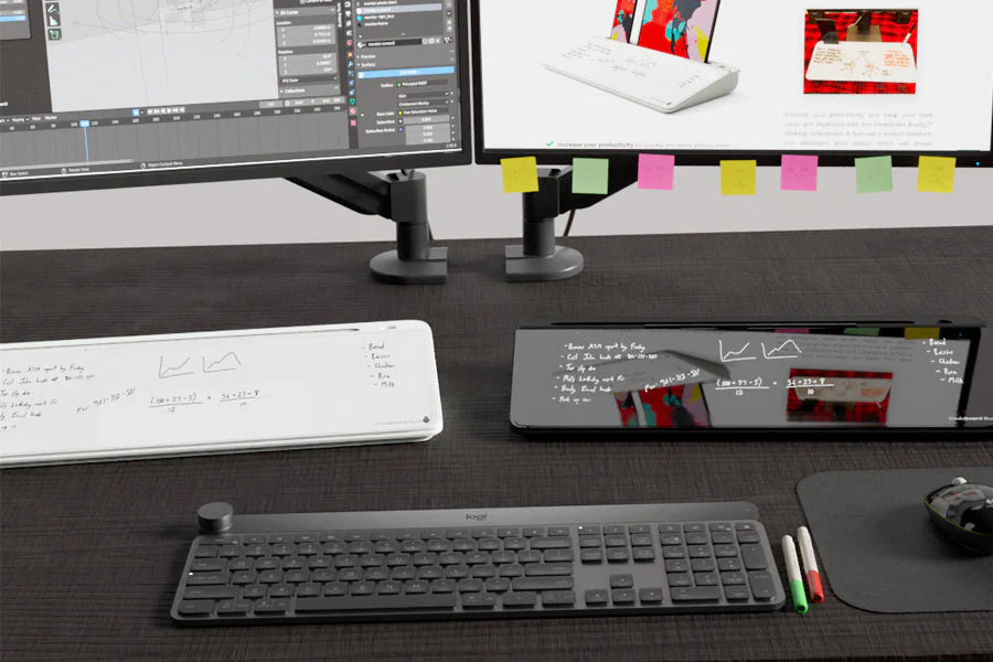 Desktop Buddy's Glass Desktop Whiteboard with open compartment to store office stuff