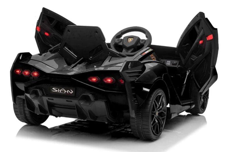 12V Licensed Lamborghini SIAN Ride on Car for Kids in Black Color back side view with open door