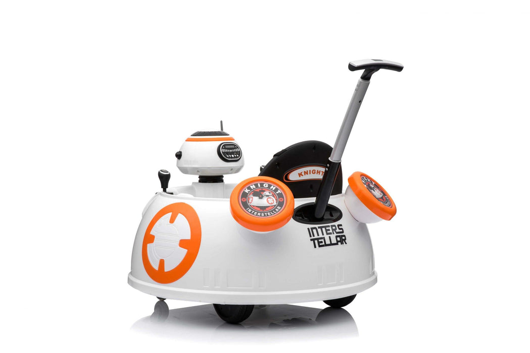 6V Ride on Bumper car for kids spaceship star wars in white design with back side side view with handle