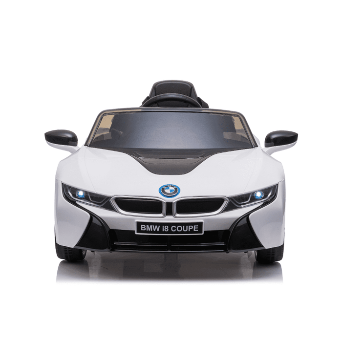 BMW i8 Coupe Ride on Cars for kids in white Color front view with two mirror open