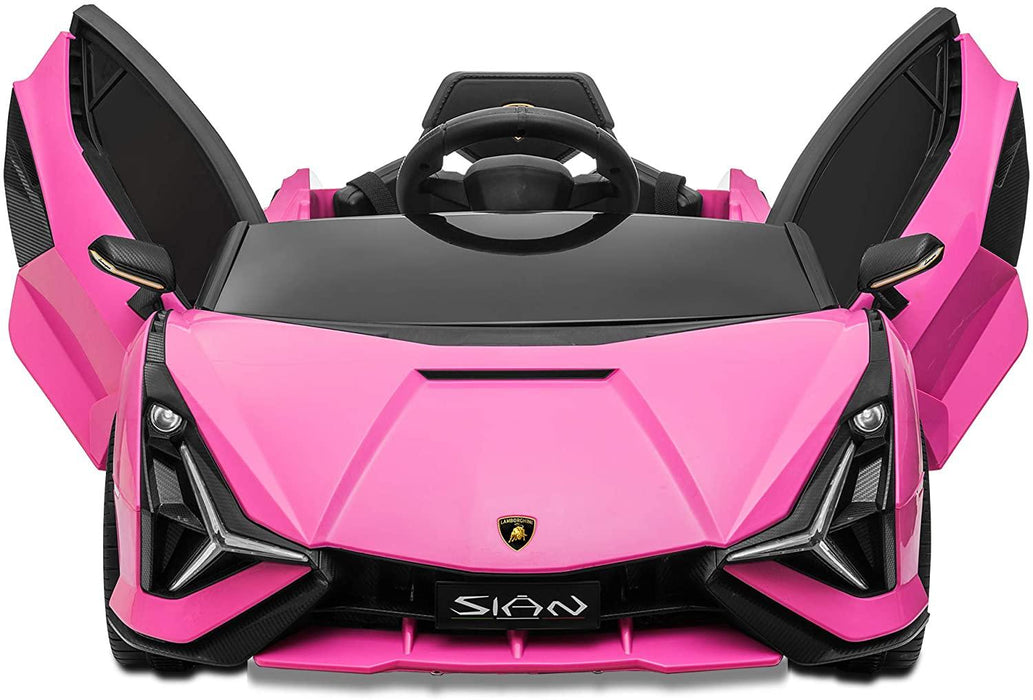 12V Kids Lamborghini Sian in pink Color front view with both door open