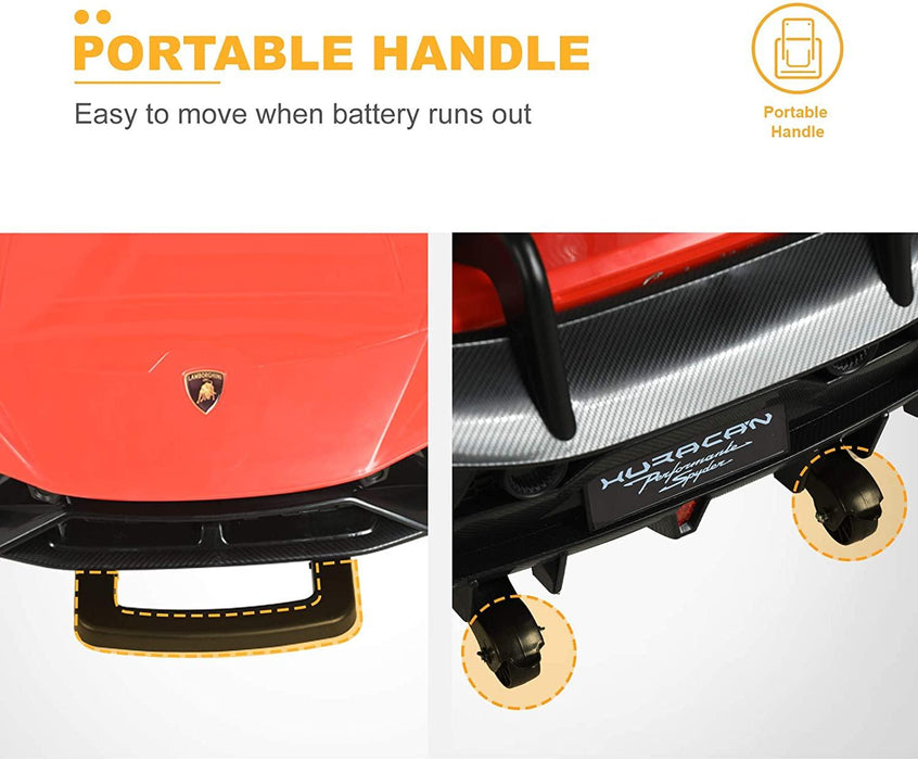 12V Lamborghini Huracan in red color with Portable handle