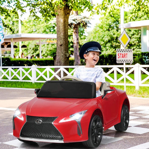 12V Licensed Lexus LC500 Red color boys sitting on Car and laughing