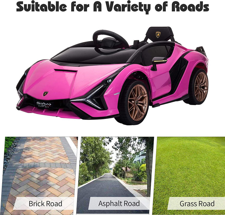 12V Kids Lamborghini Sian in Pink Color we can drive into Brick road and Asphalt road and Grass road