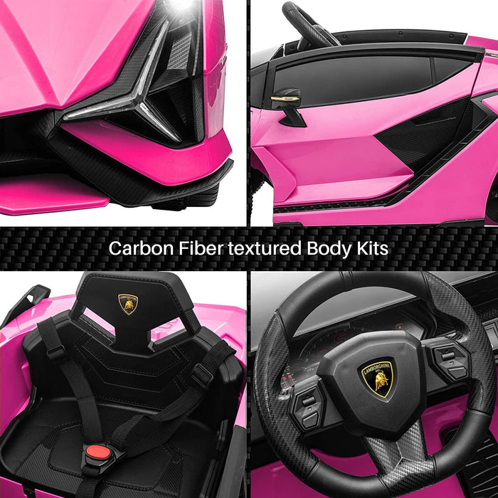 12V Kids Lamborghini Sian in Pink Color with carbon fiber textured body kits