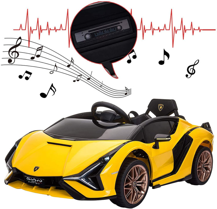 12V Kids Lamborghini Sian in Yellow Color with Music System with Skip track function