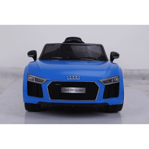 Blue 12V Audi R8 Spyder Front view Ride on Cars for Kids with Official License badge