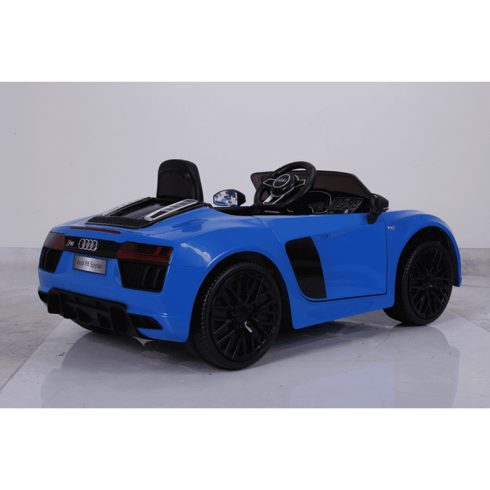 Blue 12V Audi R8 Spyder Right side view Ride on Cars for Kids with Official License badge