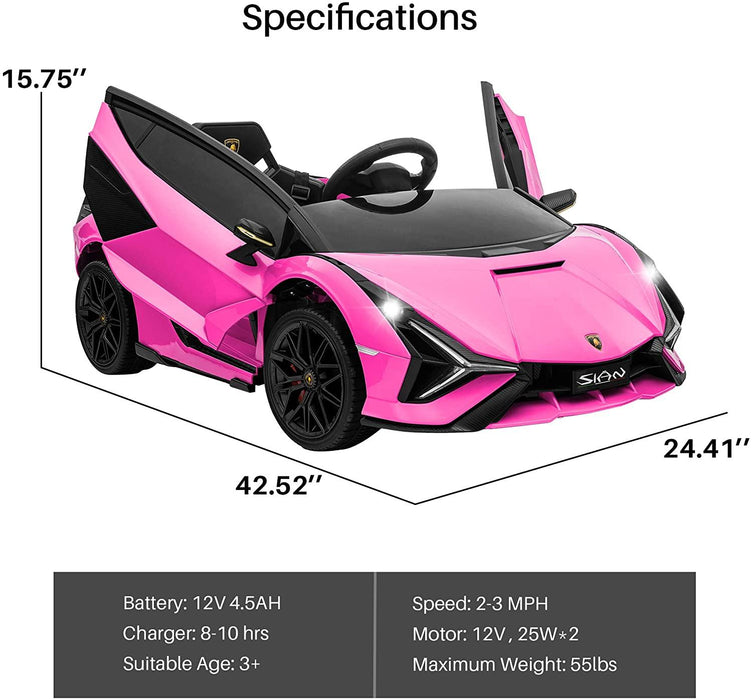 12V Licensed Lamborghini SIAN Ride-on Car for Kids in pink
